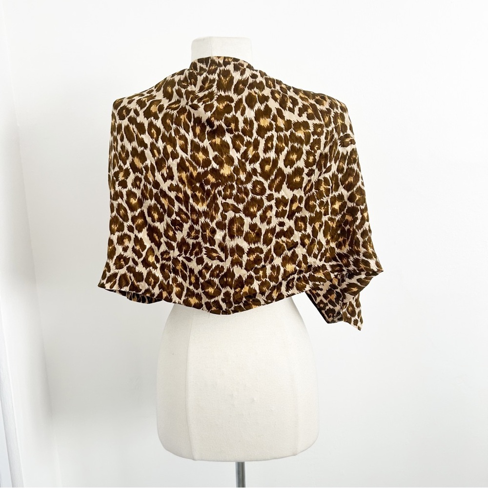 Vintage Yves Saint Laurent YSL Silk Leopard Shawl Cropped Blouse Size 38 - Picture 3 of 7